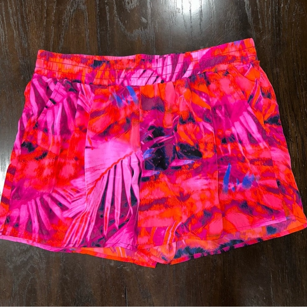 A.N.A tropical print red and pink palm design Medium with pockets.